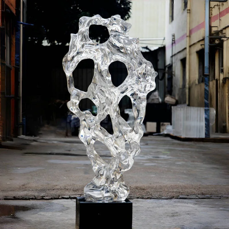 New Chinese transparent resin Taihu stone large floor ornament hotel clubhouse lobby sculpture artwork soft decoration