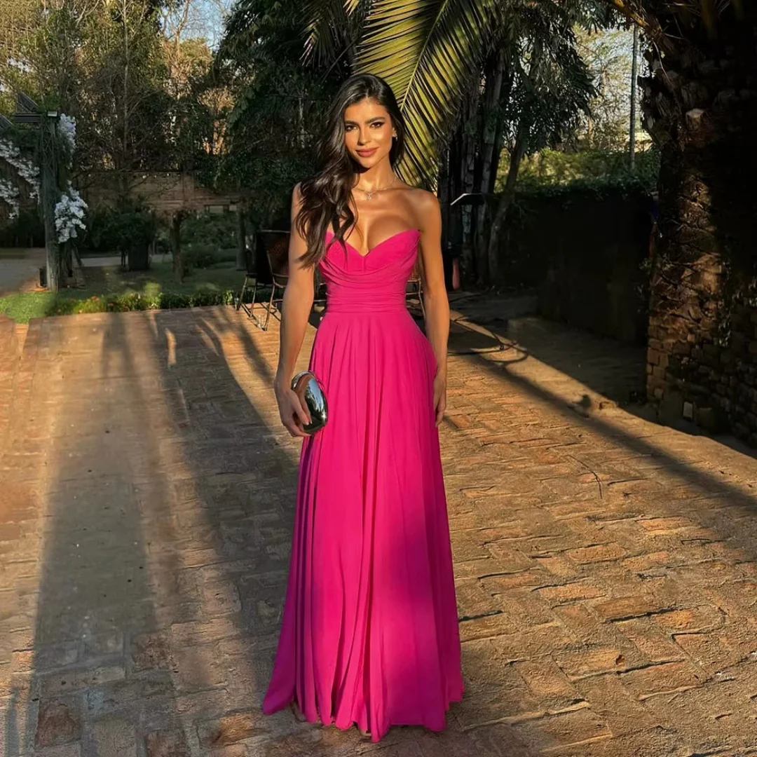 Fuchsia Evening Dresses Sweetheart Pleated Floor Length Prom Formal Events Gown Bridesmaid Dress Party Dress Customized