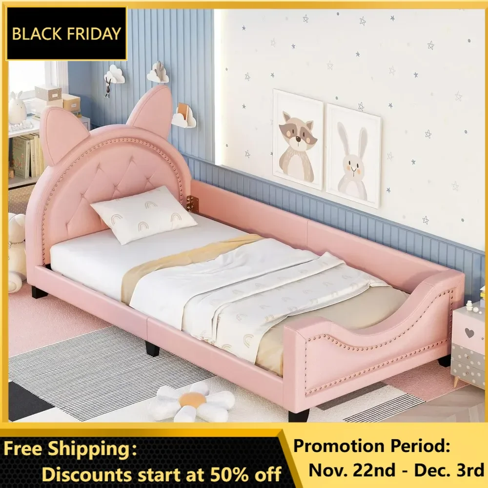 Bed Frame, Twin Size Wood Platform Bed Frame, with House-Shaped Headboard for Boys Girls Kids Toddle, Children Beds