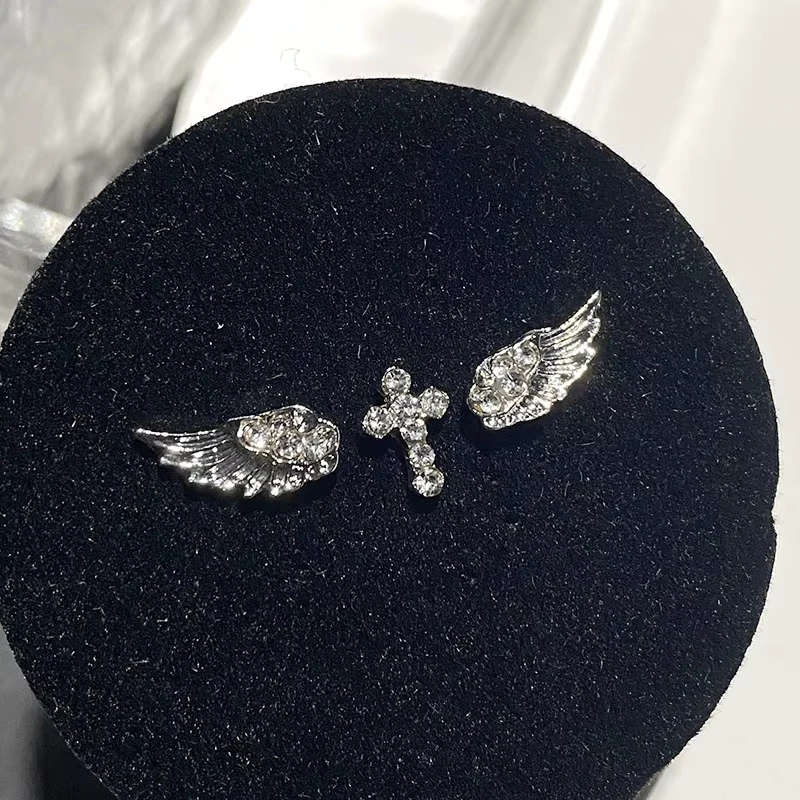 3pcs Set Unique Personality Angel Wings Cross Stud Earrings for Women Exquisite Shiny Zircon Piercing Earrings Y2K Jewelry Gifts