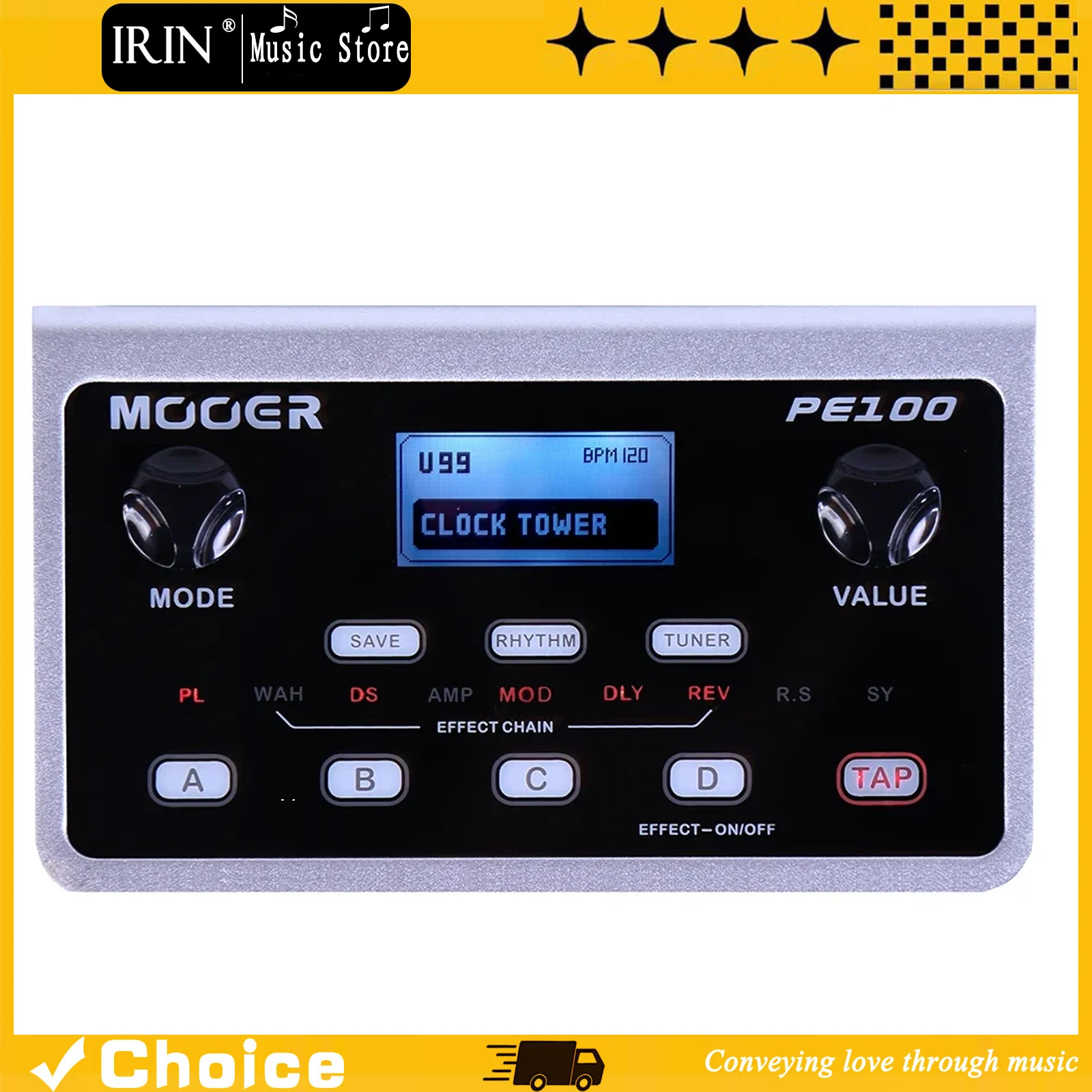 

MOOER PE100 Guitar Pedal Multi Effect Processor Portable 40 Drum Patterns 10 Metronomes Tap Tempo 39 Type of Effect Guitar Pedal