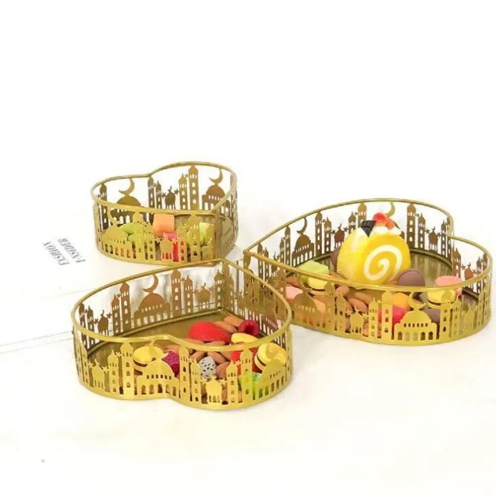 New Arrival Middle Eastern Golden Iron Heart Tray 3-Piece Set, Candy Storage Box Home Decorative Ornament