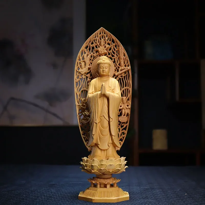 28cm feng shui boxwood  tři buddhy socha shakyamuni dřevo řezbářský guanyin kšitigarbha sochu domácí dekorace domácí řemesel