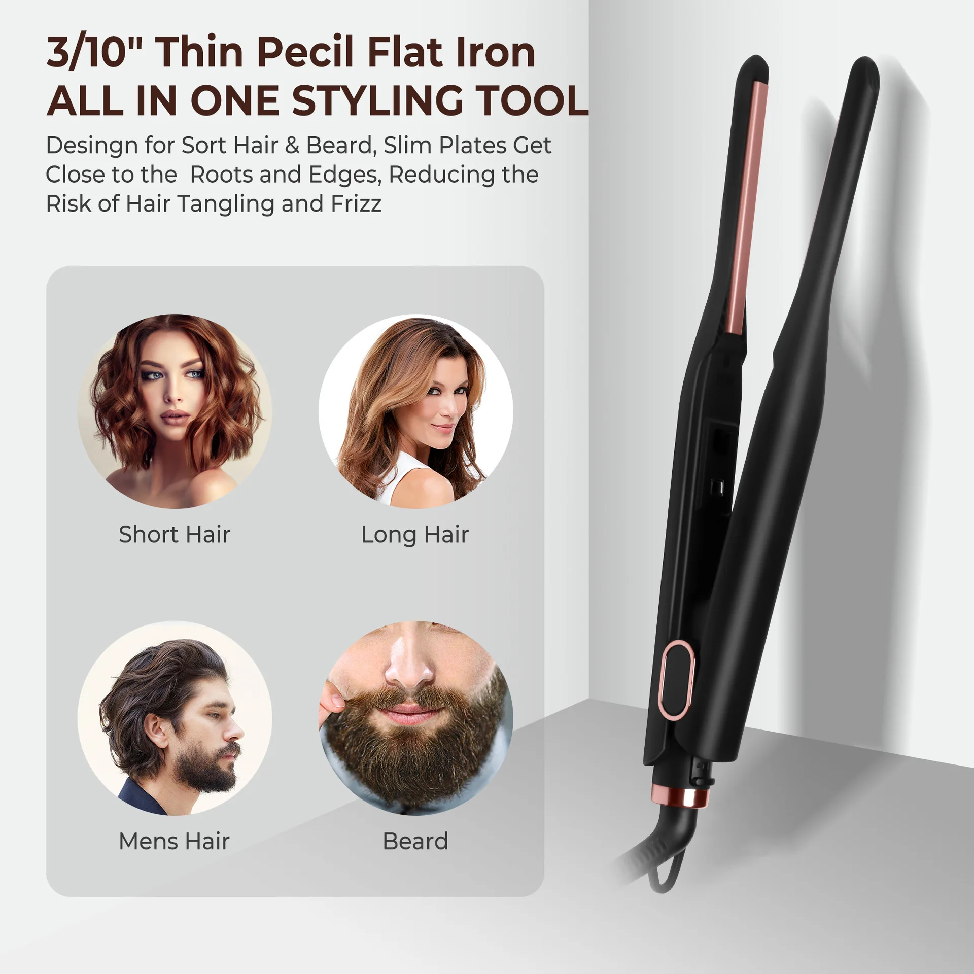 

Constant temperature mini portable narrow version hair straightener, curling iron, straight roll, convenient for both purposes