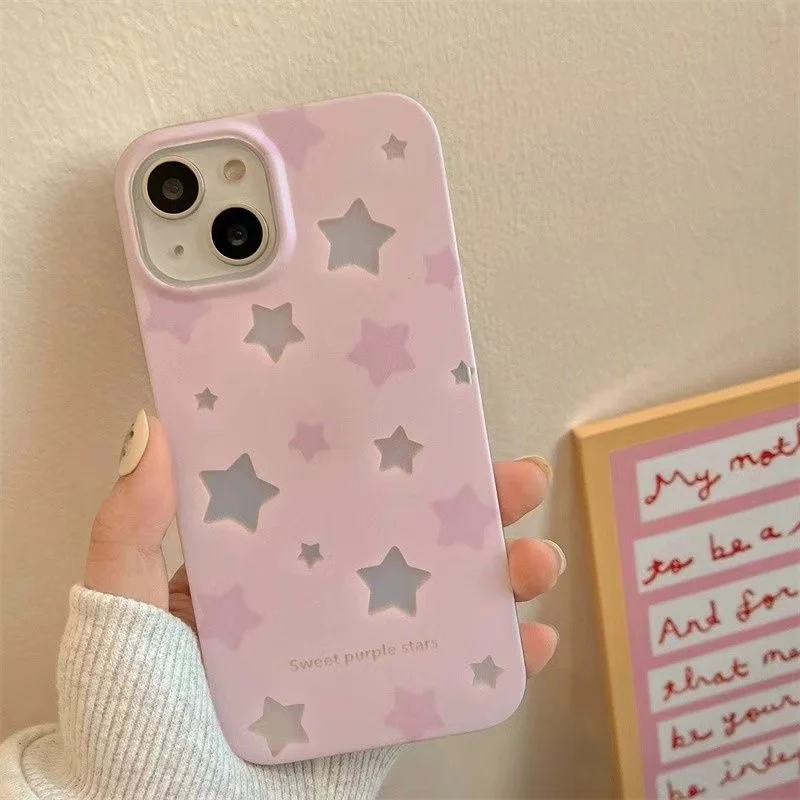 Pink star phone case with laser paper For iPhone 11 12 13 14 15 pro max