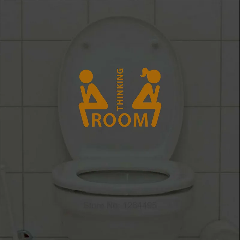 Funny Thinking Room Luminous Toilet Sticker Cartoon Glow in the Dark Bathroom Sticker Washroom WC Wall Decoration Sticker Decal