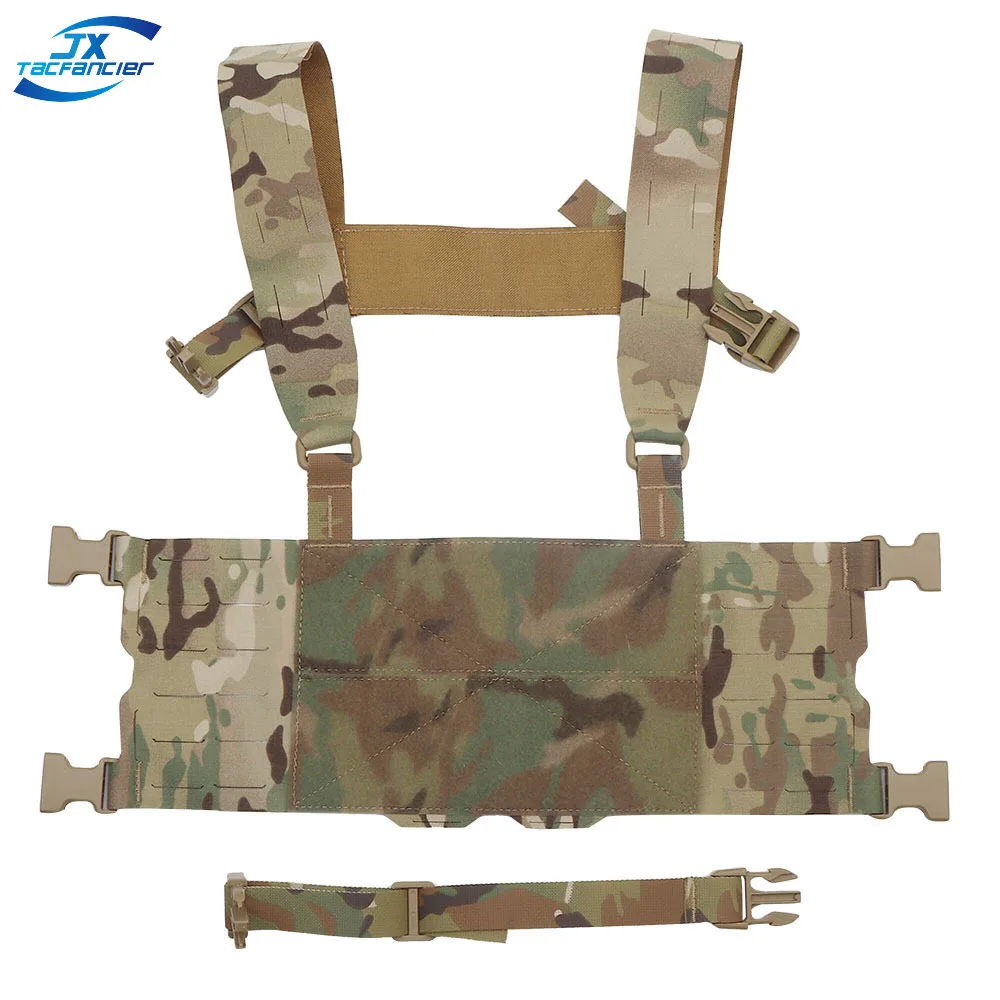 

FCPC Tactical Chest Rig Ferro Style Laser Cut Molle Extension Adapt Front Panel H Harness Adjustable Paintball Hunting Vest