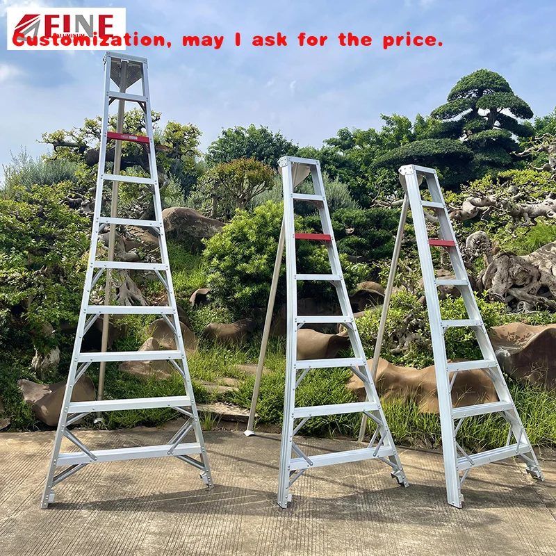 custom.EN131 Double Support Adjustable Escalera De Aluminio Fruit Picking Orchard Harvest Tripod Fruit Ladder Aluminum Ladder