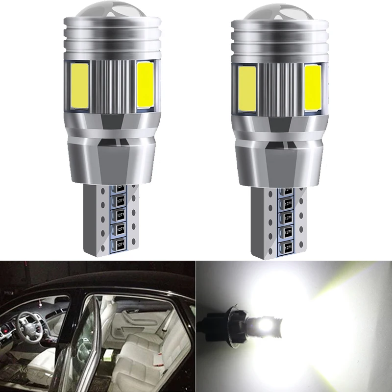 2 PCS Car LED T10 W5W 194 Signal Bulb Canbus 12V 7000K White Auto Interior Dome Door Reading Lights License Plate Trunk Lamps