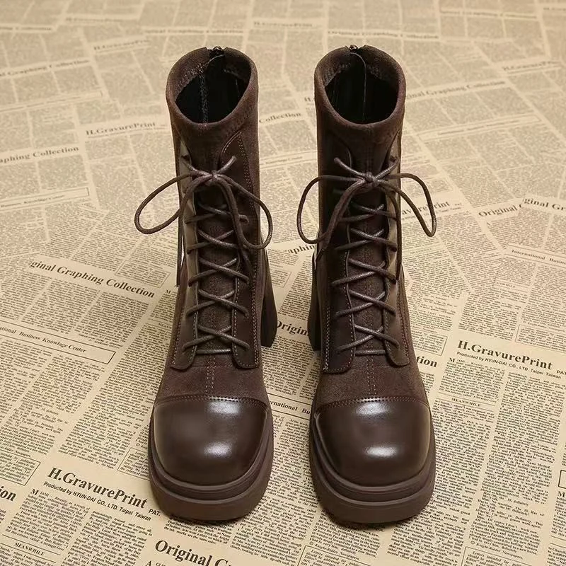 

High Heels Elegant Women Ankle Boots Platform Winter Shoes 2025 Chunky Suede Shoes Lace Up Chelsea Boots Zip Short Botas Mujer