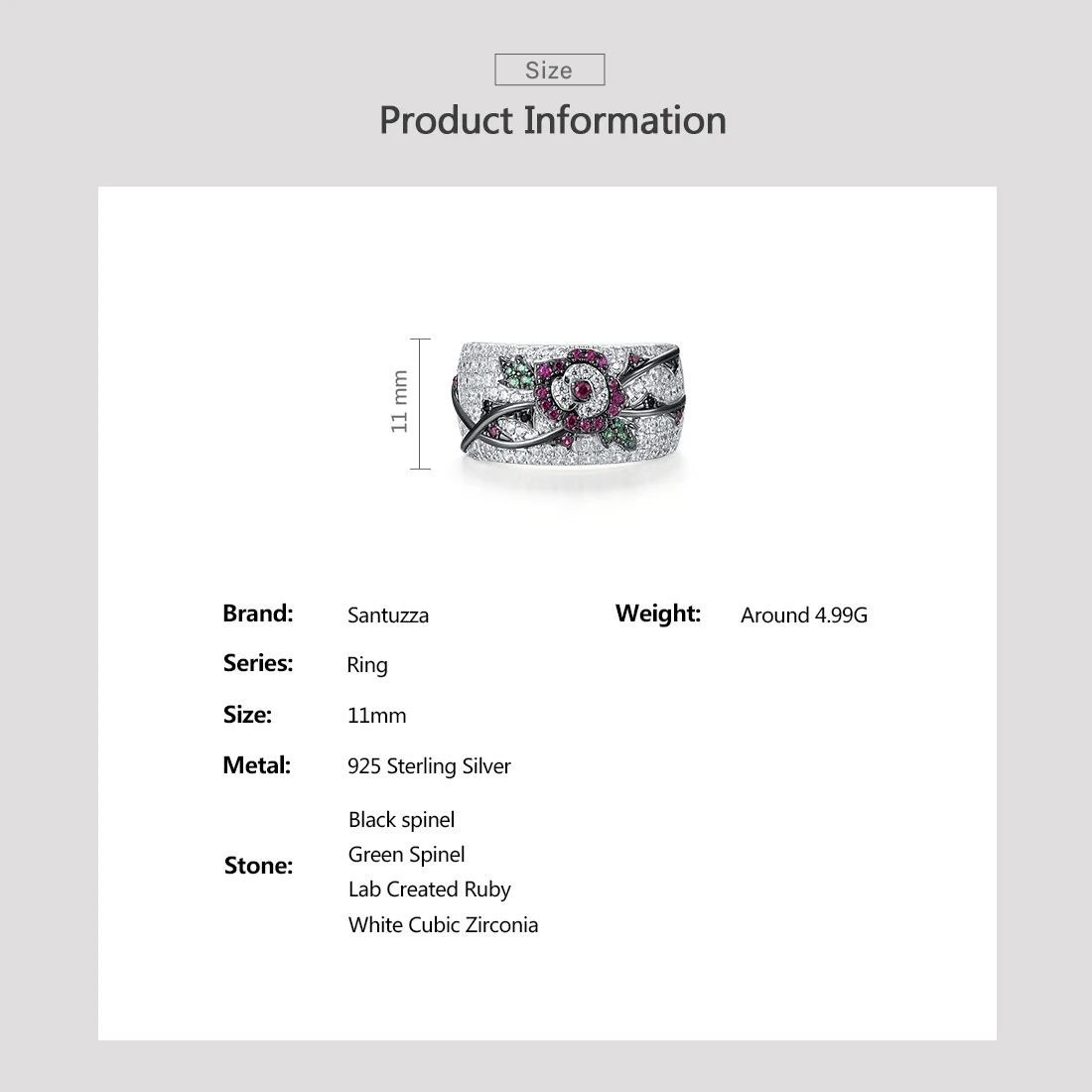 SANTUZZA-group bague en argent regardé 925 pour femme, rouge, vert, spinelle, cubique, contre-indiqué, fleur douce, délicat, bijoux fins, fête