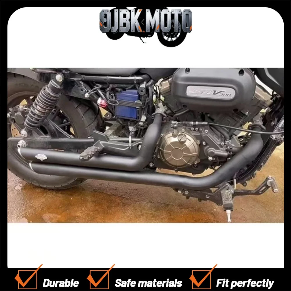 

【Perfect fit】Retro Motorcycle Exhaust Pipe Right Side Double Tube With Stainless Steel Material For QJMOTO SRV300 300SRV 300 SRV