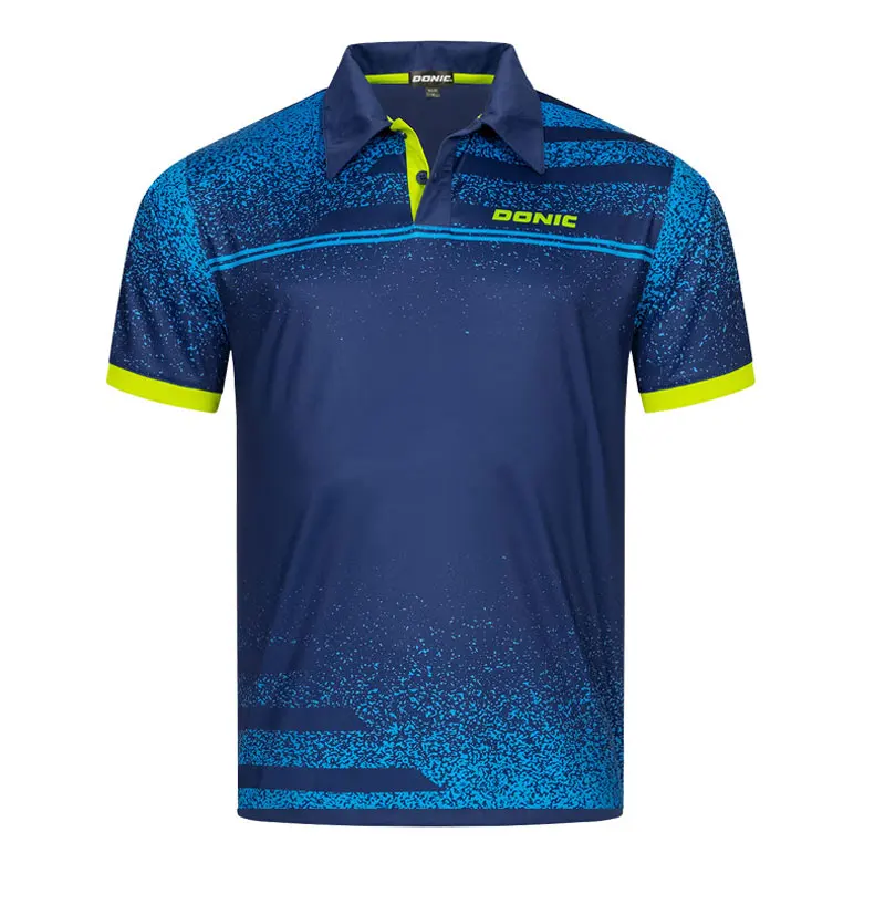 Camiseta de tenis de mesa con solapa DONIC auténtica, camisa deportiva de secado rápido, transpirable, de manga corta, para hombre y mujer