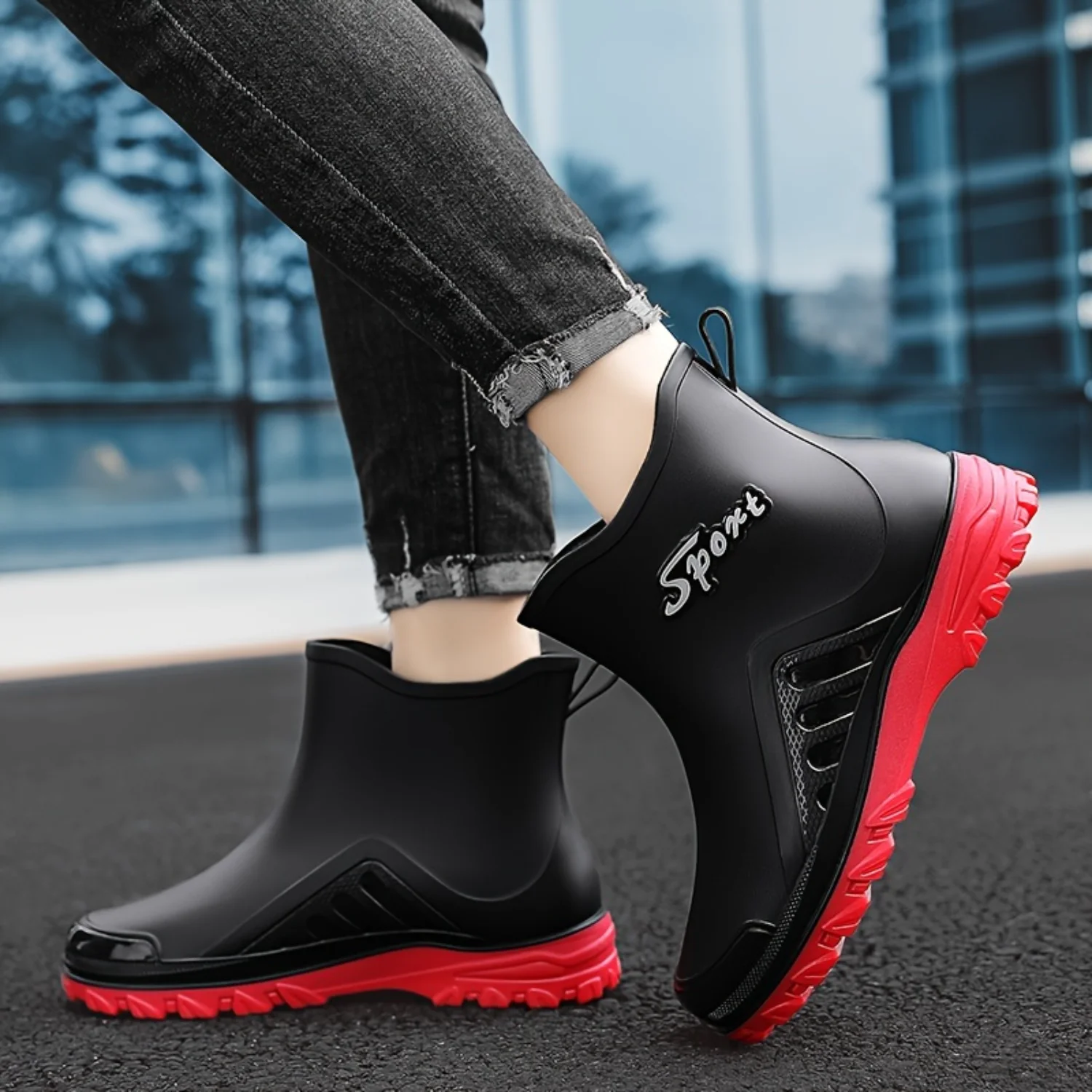 

Men's Ankle Rain Boots, Non-slip Wear-resistant Waterproof Rain Shoes For Outdoor Working Fishing