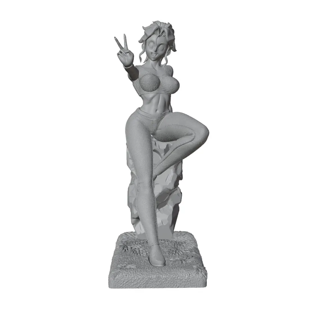 1/24/6 Energetic sporty girl making a V-sign, sexy fitness-style girl Kuramitsu, NSFW, 3D-printed gray figure statue, unpainted
