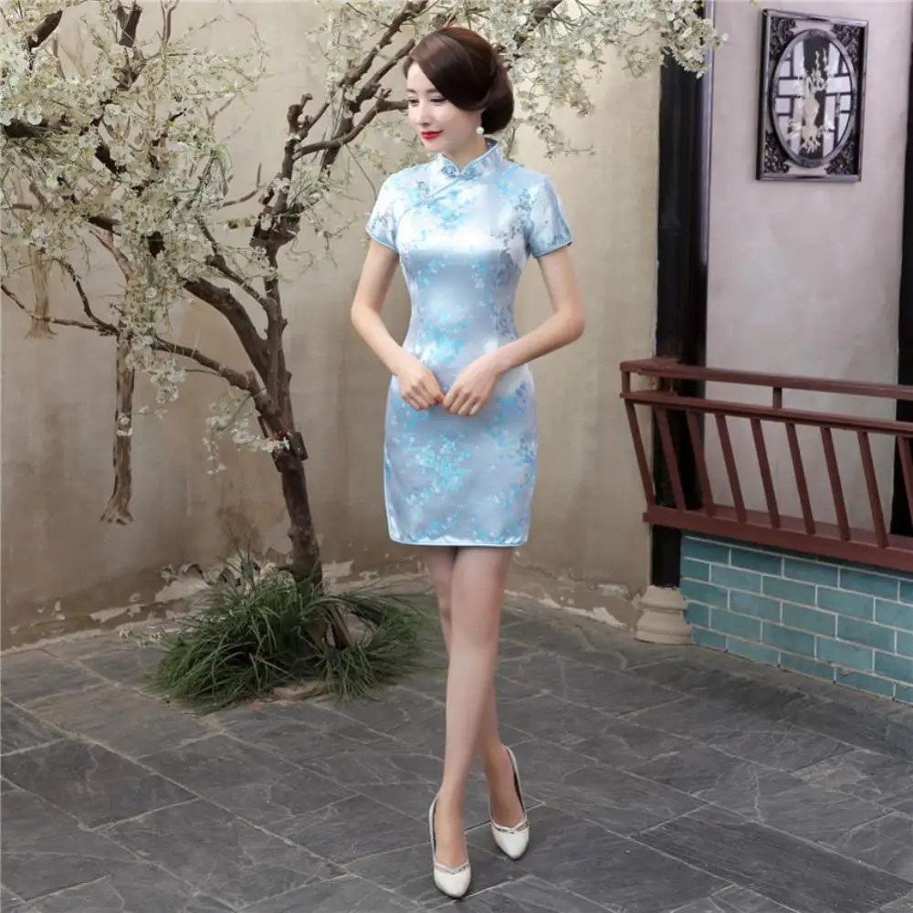 

Vintage Old Shanghai Dragon&Phoenix Qipao Elegant Women Cheongsam Oversize 5XL Mandarin Collar Sexy Short Chinese Dress Vestidos