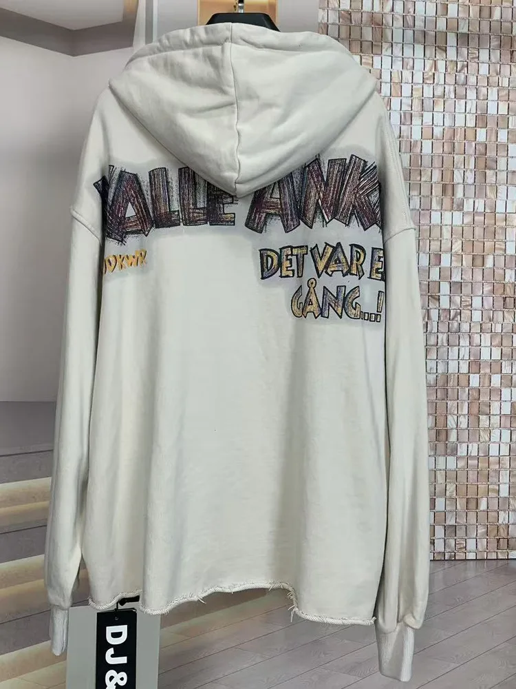 Trendy Brand Autumn New Heavy Craft Cartoon Sequin Hoodies Women Fashion Oversized Loose Hooded Sweatshirt Balck Top