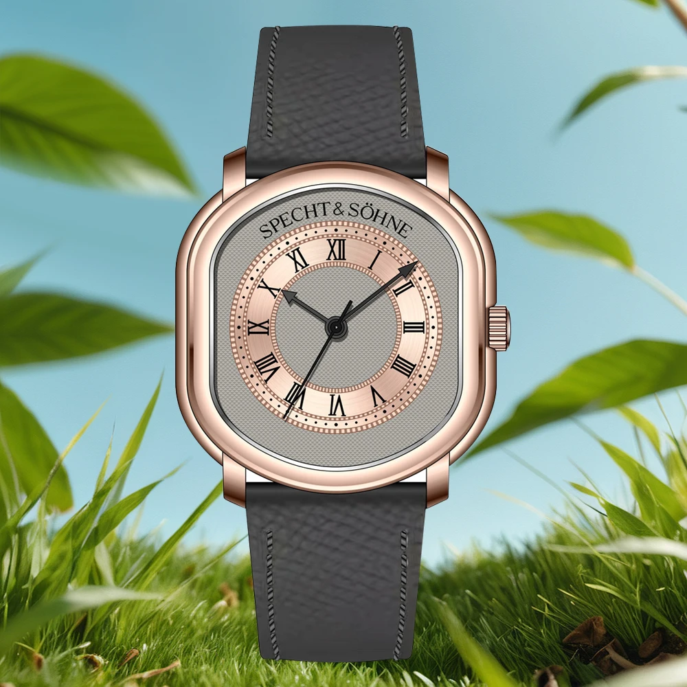 New Fashion Specht & Söhne 35MM Vintage Watch Men's Watches Rose Gold Genuine Leather Japan Quartz VH31 Movt 50M Waterproof
