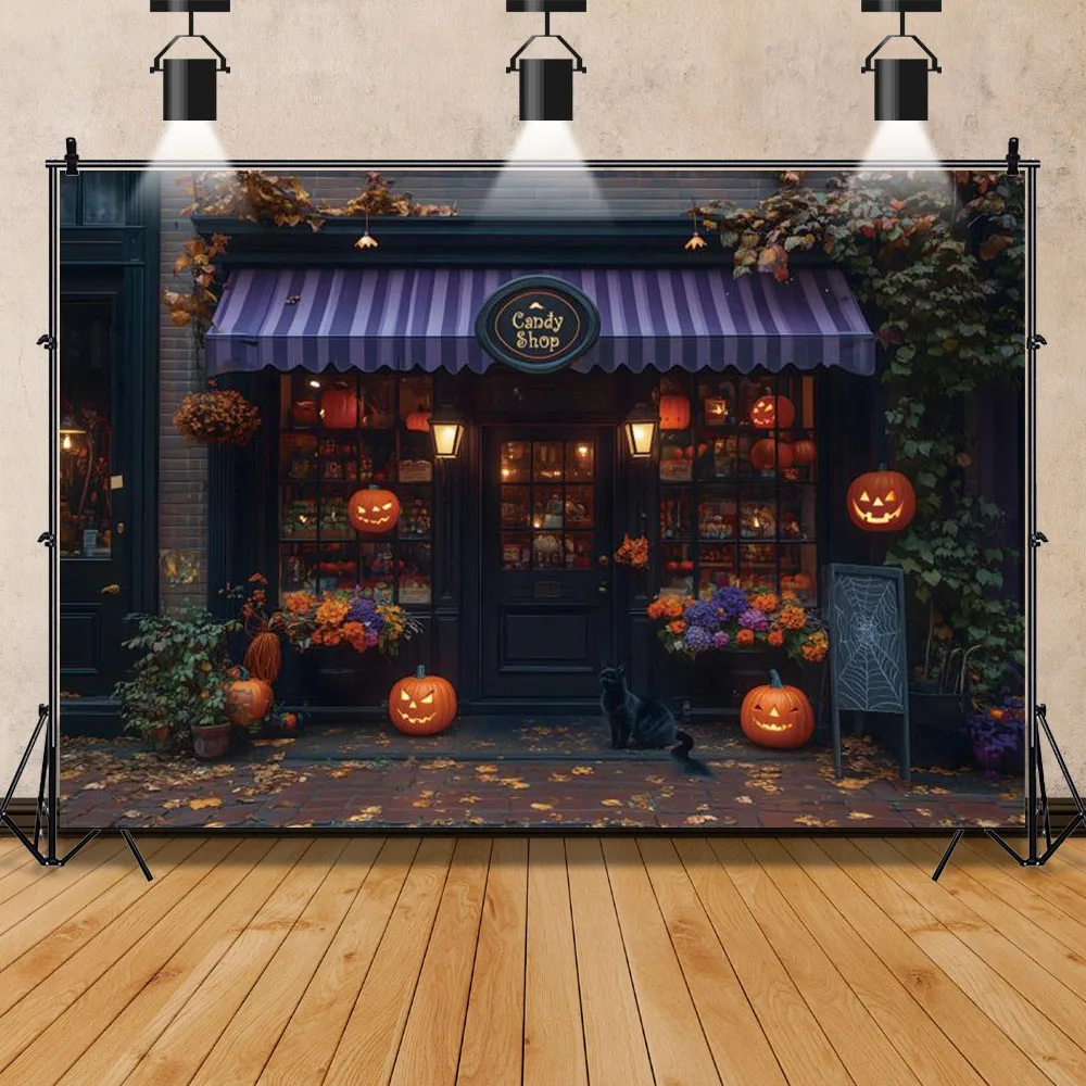 Halloween Backdrops Photography Pumpkin Lantern Bat Candy Shop Halloween Party Decoration Backgrounds Photo Studio Props