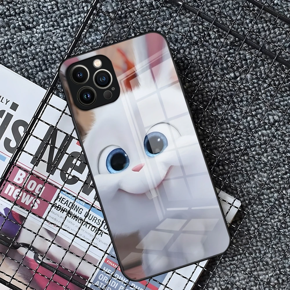 Cute Cartoon Rabbit Snowball Phone Case for iPhone  16 15 14 Pro 11 13 12 Mini XS XR Max 6 8 7 Plus SE Glass luxury Design Cove