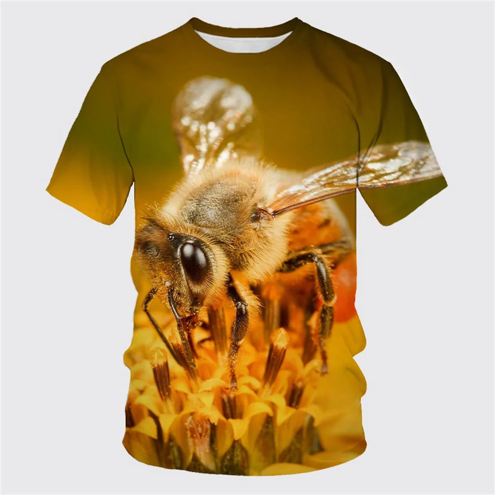 Bee Pattern 3D Print T-shirt Summer Men's O-Neck Short Sleeve T Shirts Casual Streetwear Oversized Harajuku Man Kids Tees Tops