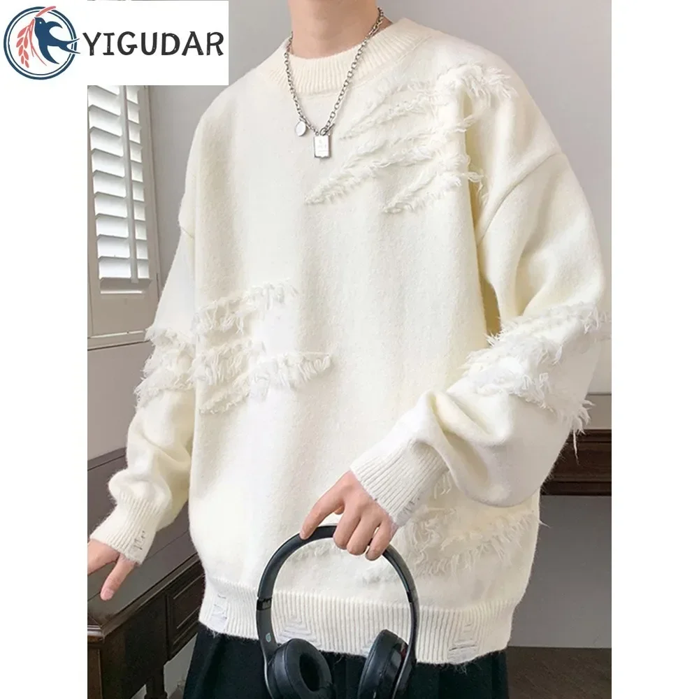 

Loose Retro Round Knit Sweater Y2K Streetwear Sweater for Men Women Loose Long Sleeved Knitted Sweater Pullover Men Clothing