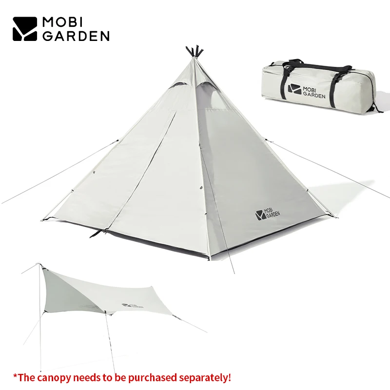 MOBI GARDEN Pyramid Tent Camping A-Shape Tower Tent Family 3-4 Person Double Door Waterproof PU3000MM Outdoor Hiking with Tarp