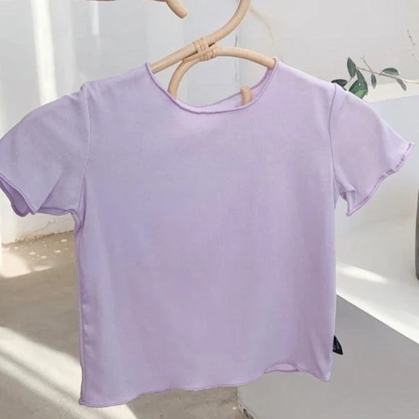 2026 Summer Girls Short Sleeve T Shirt Cute Lace Trim Modal Candy Color Fashion Tops for Toddler Baby Girls