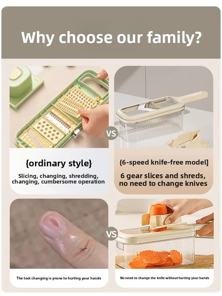 "Fettatrice di verdure multifunzionale – per julienne, grattugiare e tagliare (lame in acciaio inossidabile)"