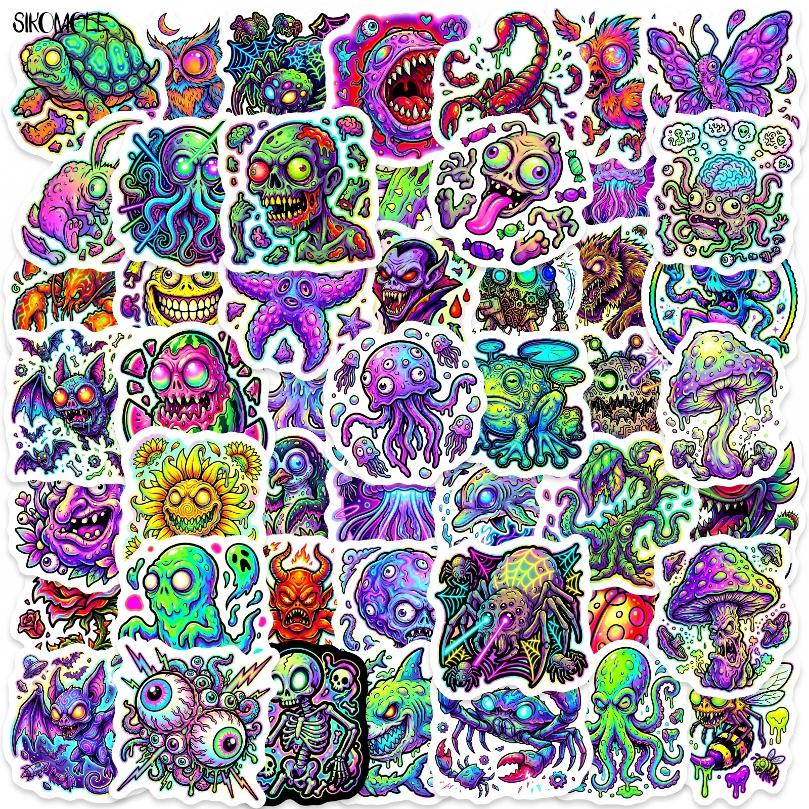 10/30/50PCS Colorful Psychedelic Monster Stickers Book DIY Skateboard Toys Guitar Luggage Suitcase Decoration Graffiti Sticker