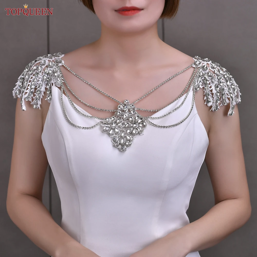 TOPQUEEN Wholesale Bridal Shoulder Chain Body Necklace Rhinestone Tassel Shawl Scarf Accessories Ladies Body Jewelry Boho SG05