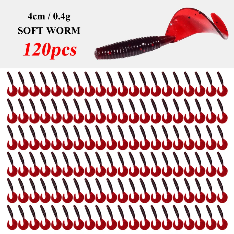 120Pcs New Soft Bait 4cm0.4g Fishing Lures Plastic Silicone Worm Moggot Grub Lure Saltwater Wobblers Carp Swimbait for Pike Tool