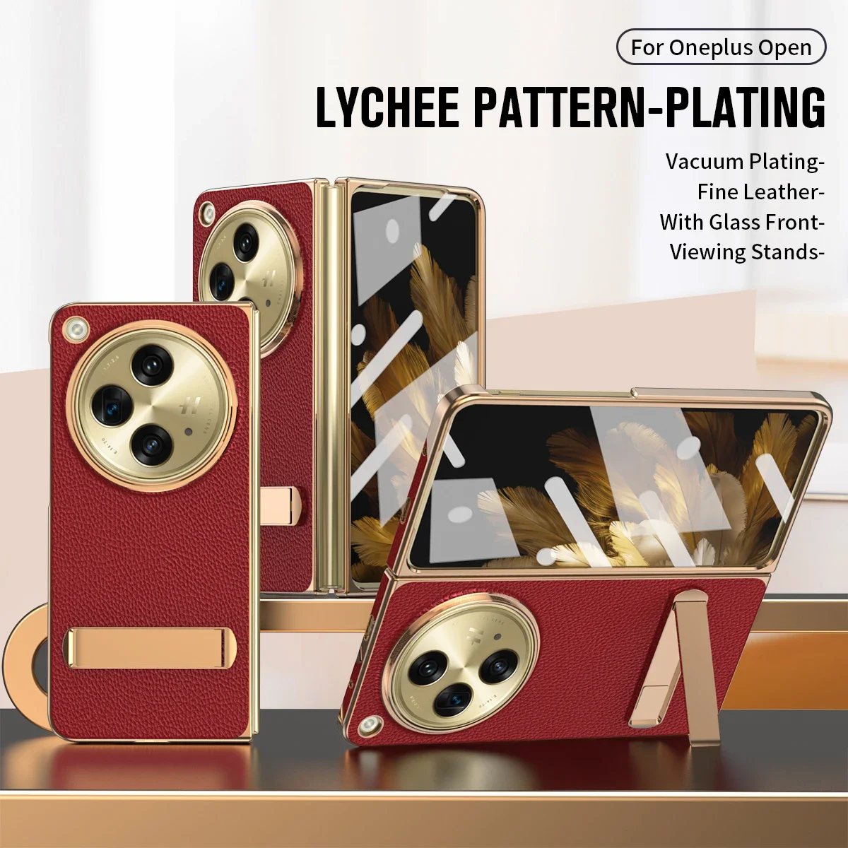 For OnePlus Open Case Leather Plating Luxury Kickstand Shockproof 360 Full Screen Protector Cover For Oppo Find N3 Phone Cases