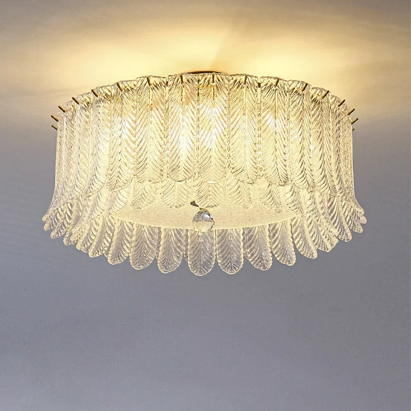 French personalized leaf glass ceiling light bedroom room light Nordic simple living room study