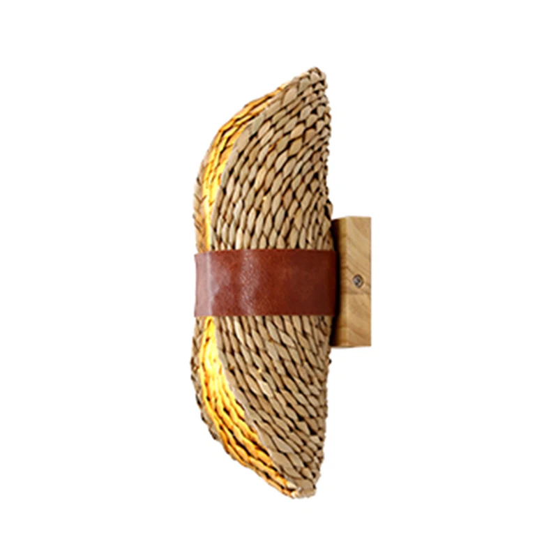 Japanese Retro Wabi-Sabi Wall Light Ratta Weaving Wall Lamp for Living Room Bedroom Aisle Hotel Hand Woven Wall Light
