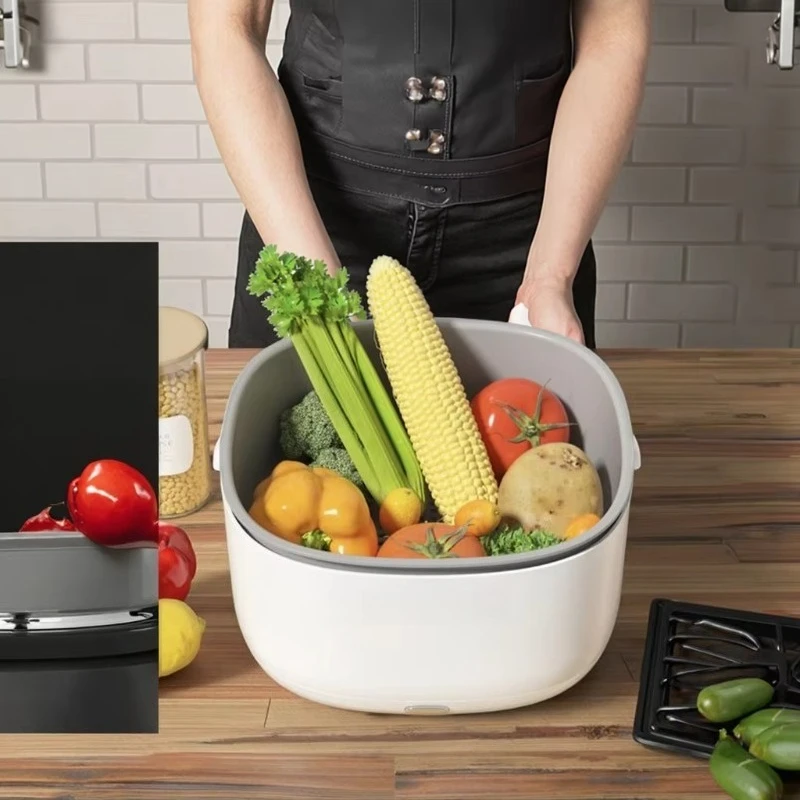 ماكينة غسيل أوتوماتيكية مزدوجة الطبقات للخضروات والفواكه والسيارة مصدر طاقة كهربائي لتنقية الخضروات #1