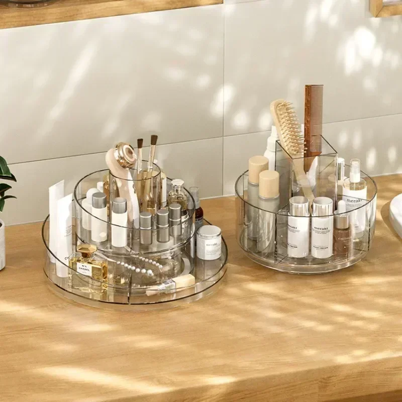 

Clear Acrylic Cosmetic Storage Box Rotating Tray Desktop Dress Table Bathroom Lipstick Skin Care Product Rack Makeup Organizer