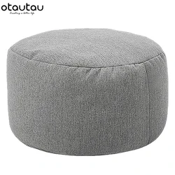 OTAUTAU Linen Bean Bag Chair with Filling Beanbag Pouf Ottoman Footstool Tatami Round Stool Futon Puff Relax Lounge Furniture