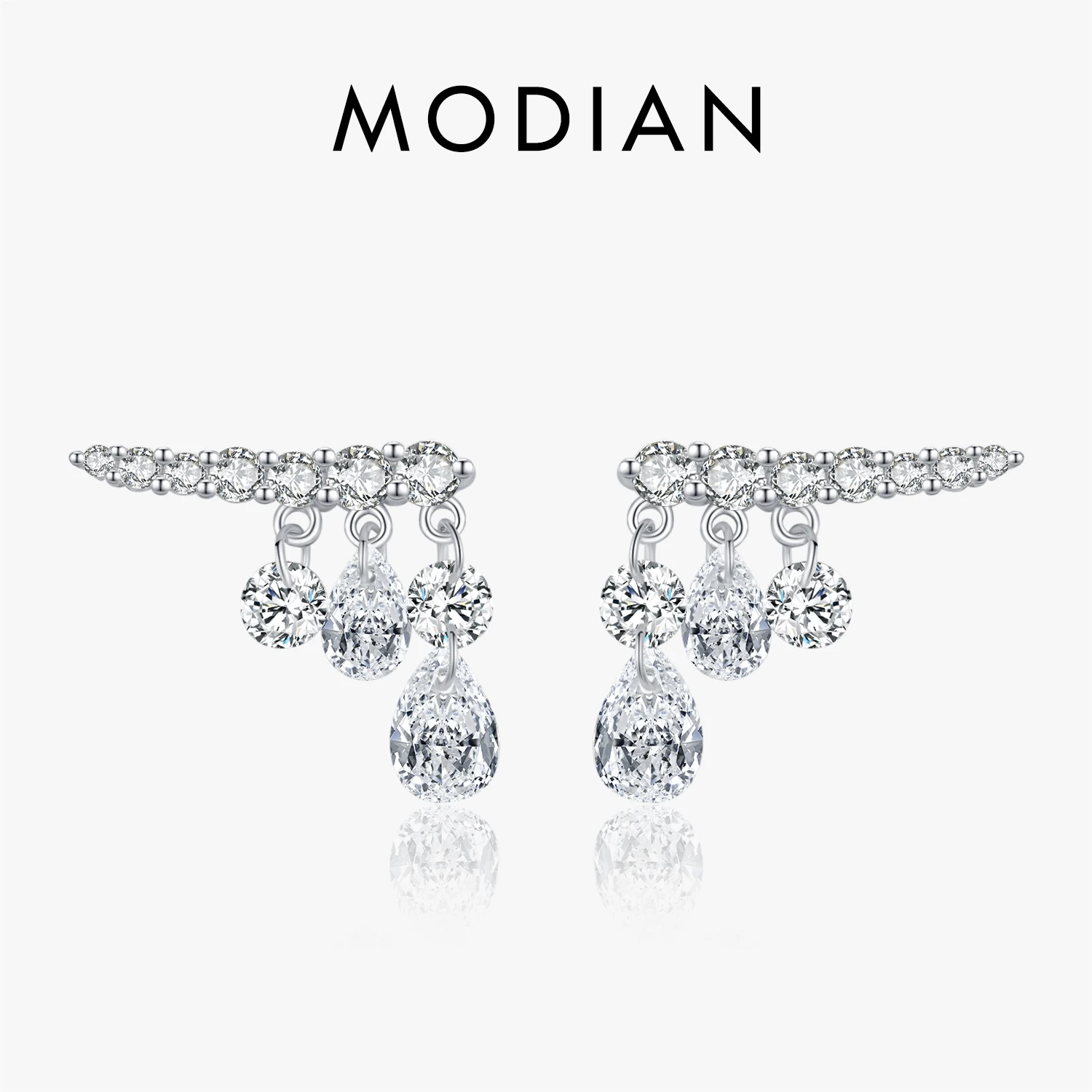 MODIAN 925 Sterling Silver Sparkling Geometric Water Drop CZ Kolczyki sztyfty dla kobiet Zaręczyny ślubne Drobna biżuteria Prezenty