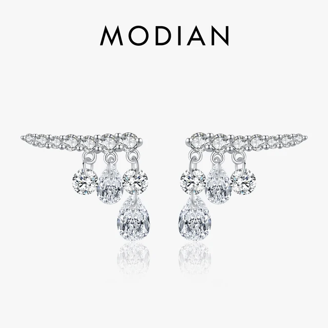 MODIAN 925 Sterling Silver Sparkling Geometric Water Drop CZ Kolczyki sztyfty dla kobiet Zaręczyny ślubne Drobna biżuteria Prezenty