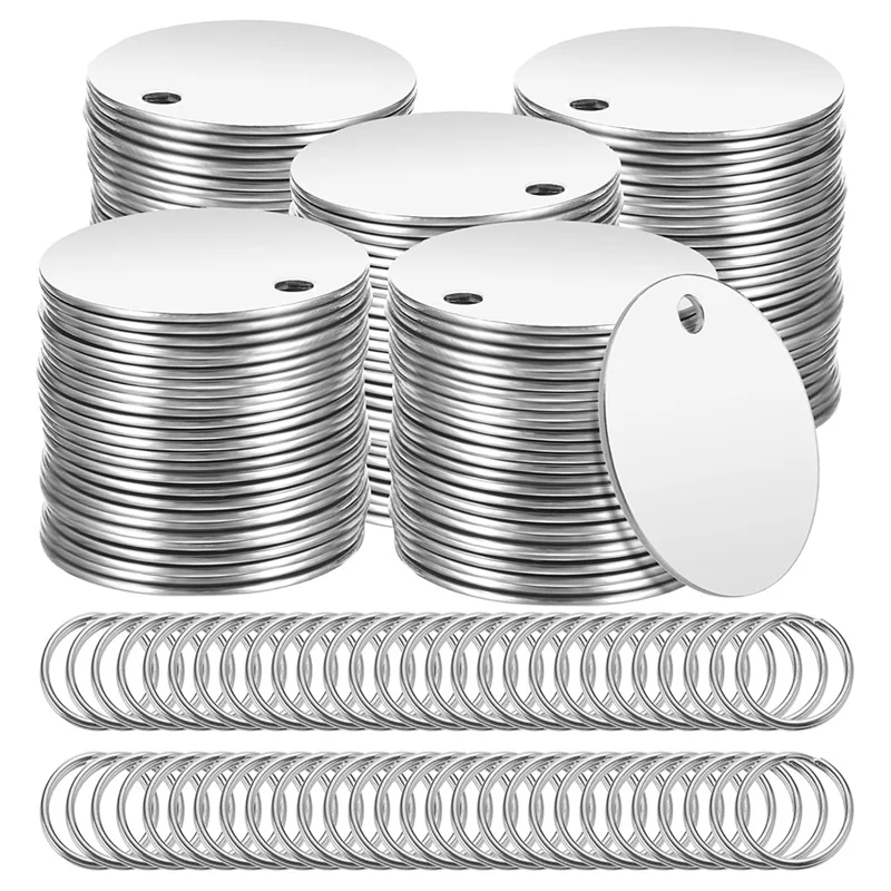 

AAAC-120Pcs Stamping Blank Tags -1.2 Inch Round Stamping Blanks With Holes,Engravable Blanks With Keyrings For Jewelry Making