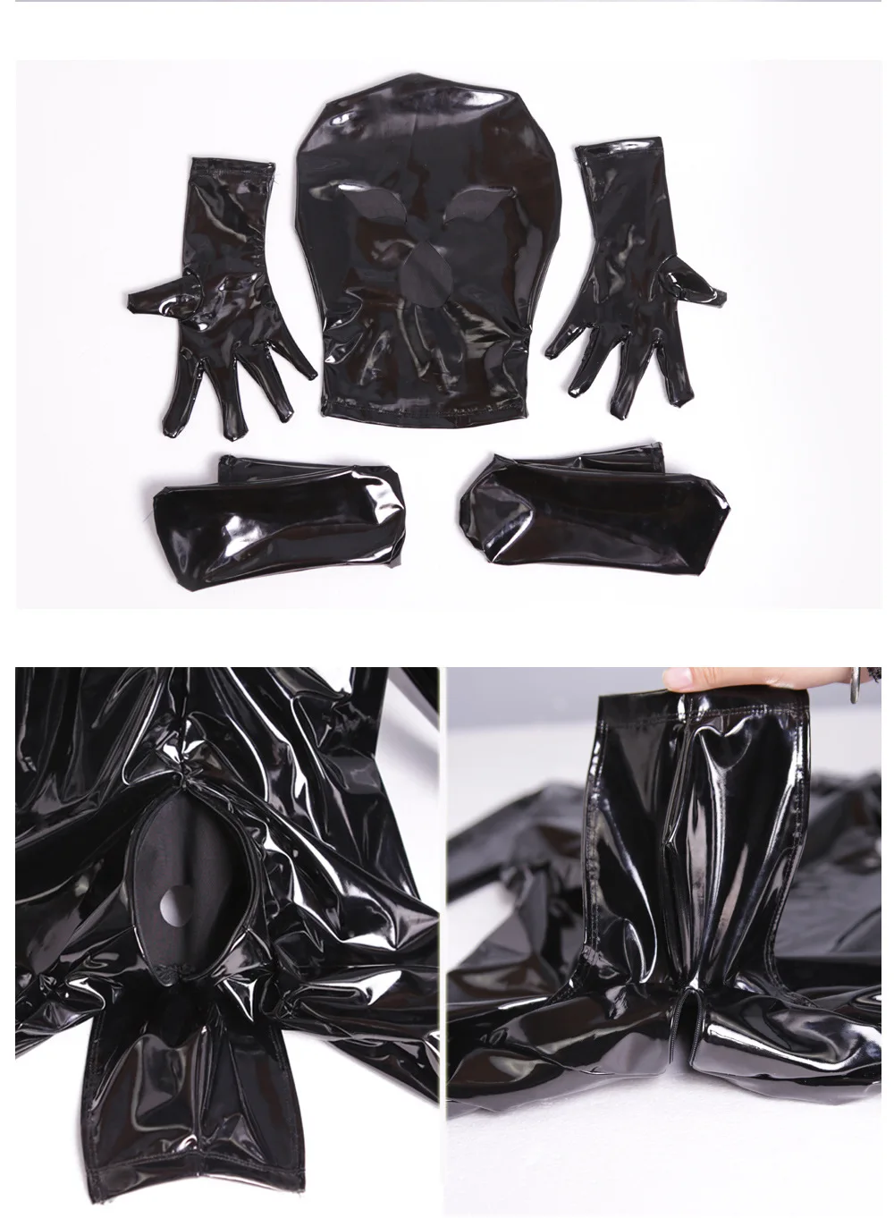 Sexy Men OIl Shiny Full Body Cover Bodysuit PU Latex U Convex Pouch Jumpsuit Wetlook Sexy Tight Gay Wear Plus Size With Glove