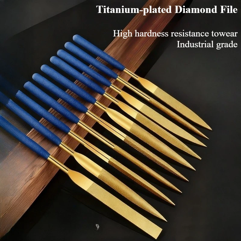2Pcs diamond titanium plated knife, assorted file, alloy small file, metal jade grinding tool