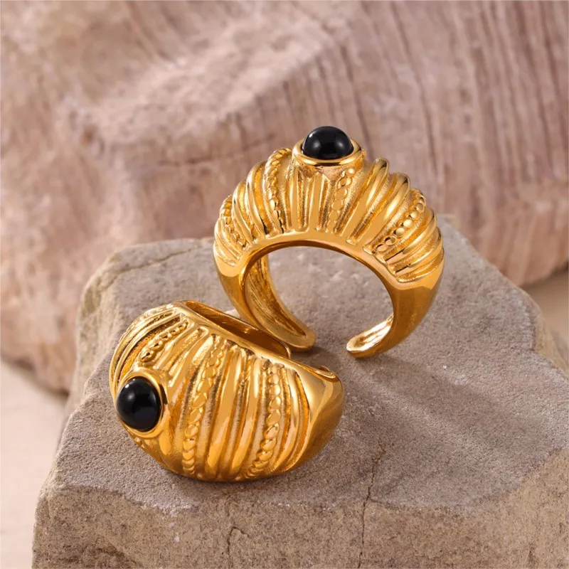 Women\'s Stainless Steel Rings 18K Gold Plated Waterproof Goth Chunky Ring For Women Golden Silver Color Open Ring Woman Jewelry