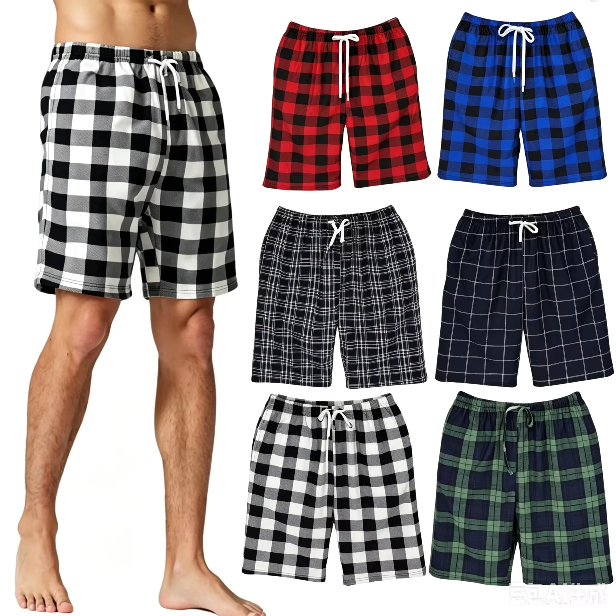 Summer Fashion Retro Checkered Pattern 3D Printed Shorts Soft Comfortable Breathable Shorts Quick Drying Loose Beach Shorts Moto
