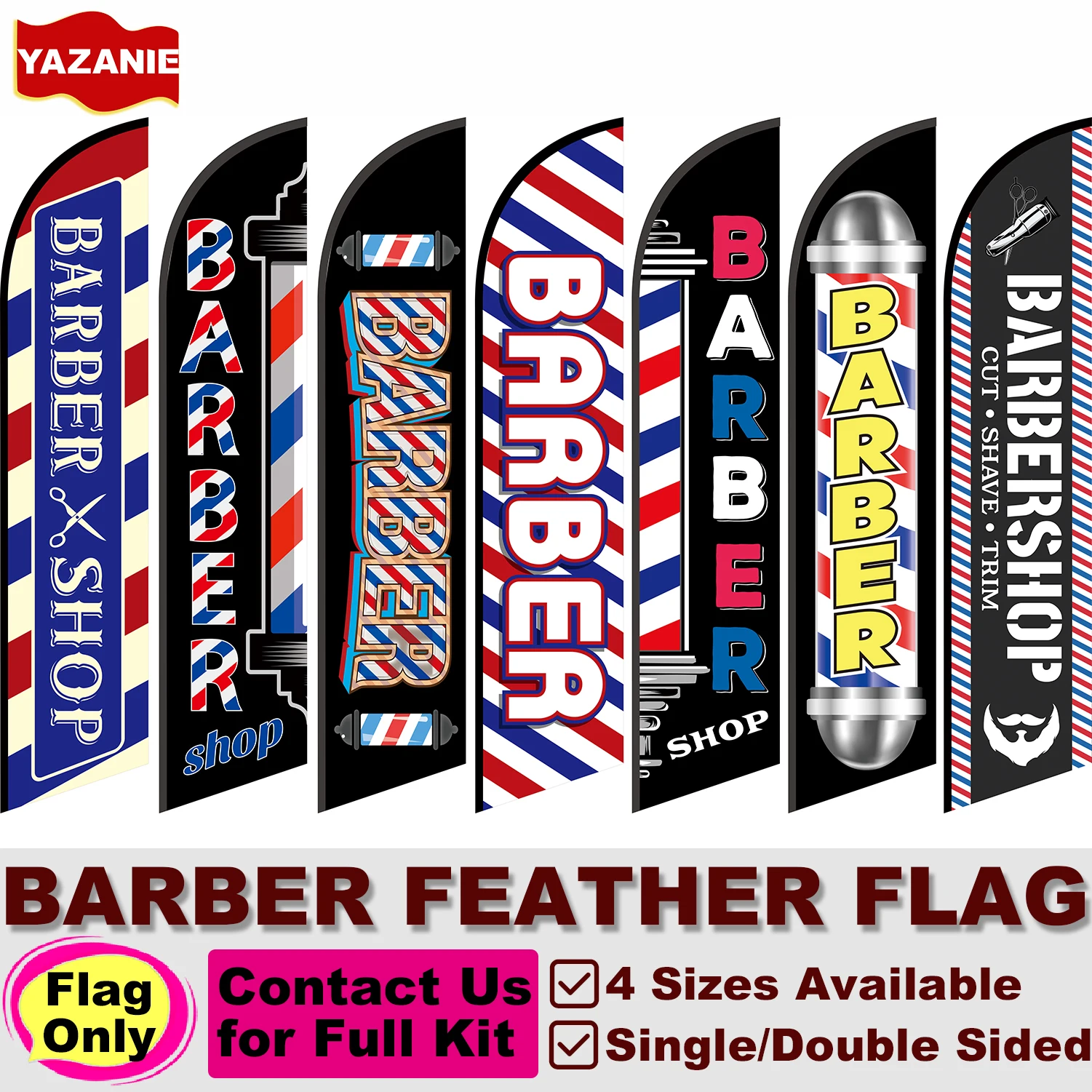 Barber Shop Feather Flag 11FT Barbershop Sign Outside Windless Banner Feather Swooper Flag for Shop Advertising Business Outdoor