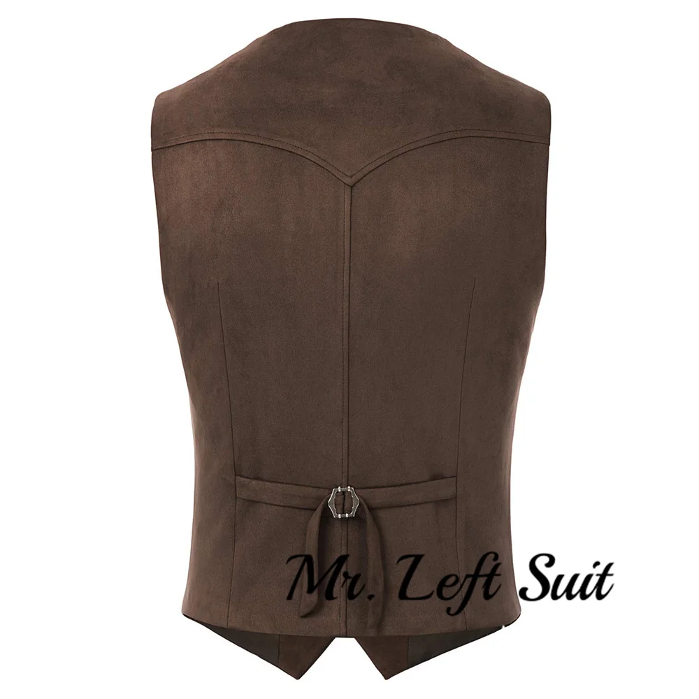 Men\'s Western Cowboy Vest Slim Fit Faux Suede Leather Dress Vests Waistcoat for Wedding Casual Western Steampunk Vest Jacket