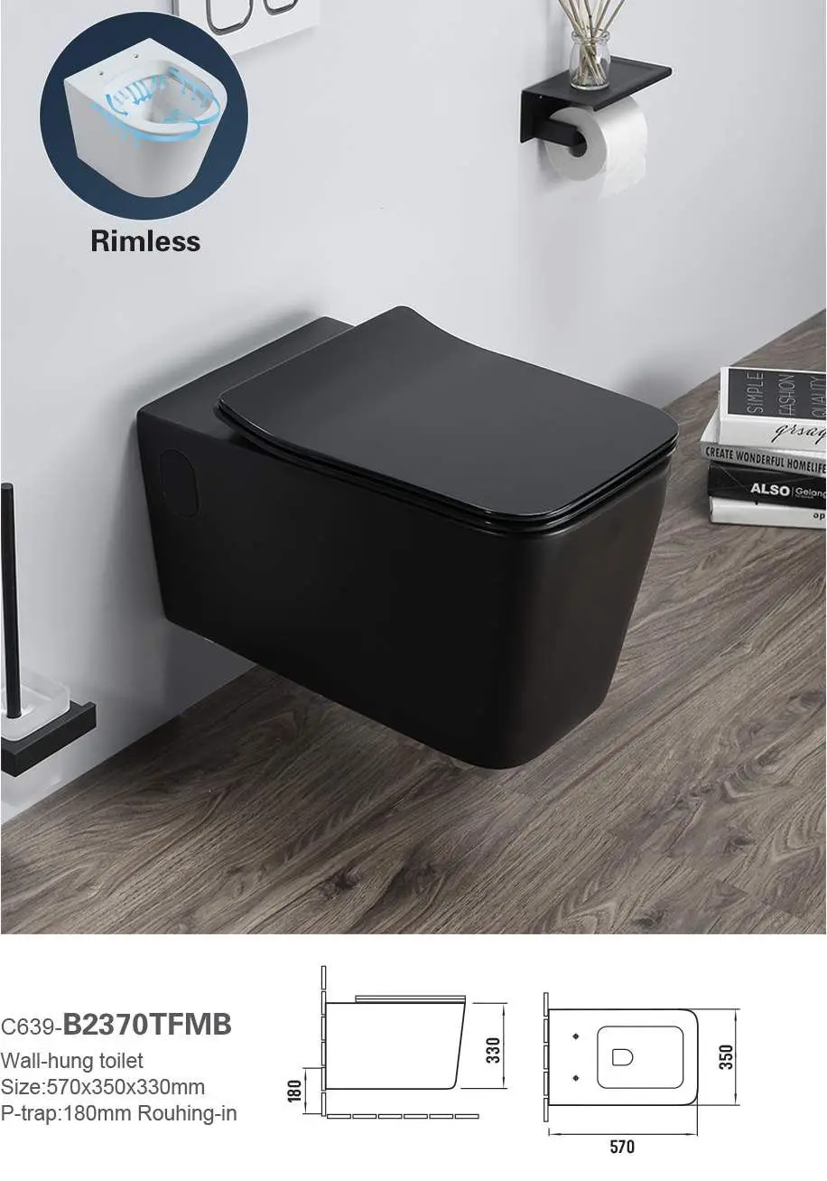 Matte Black glaze European Modern Luxury Sanitary Ware Wc wall Mounted Bowl Ceramic Rimless Wall Hung Toilet