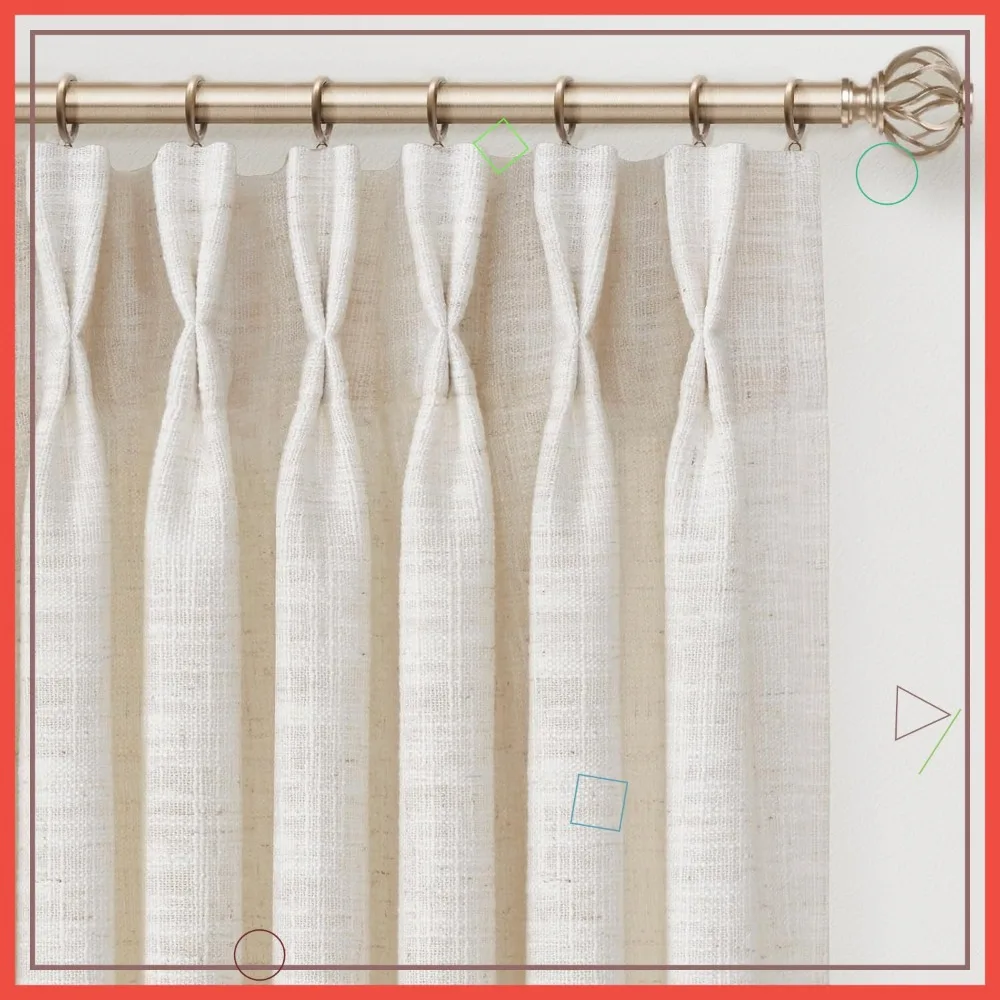 

Linen Pinch Pleated Curtains 90 Inches Long, 2 Panels, Light Filtering, 40"W x 90"L, Beige