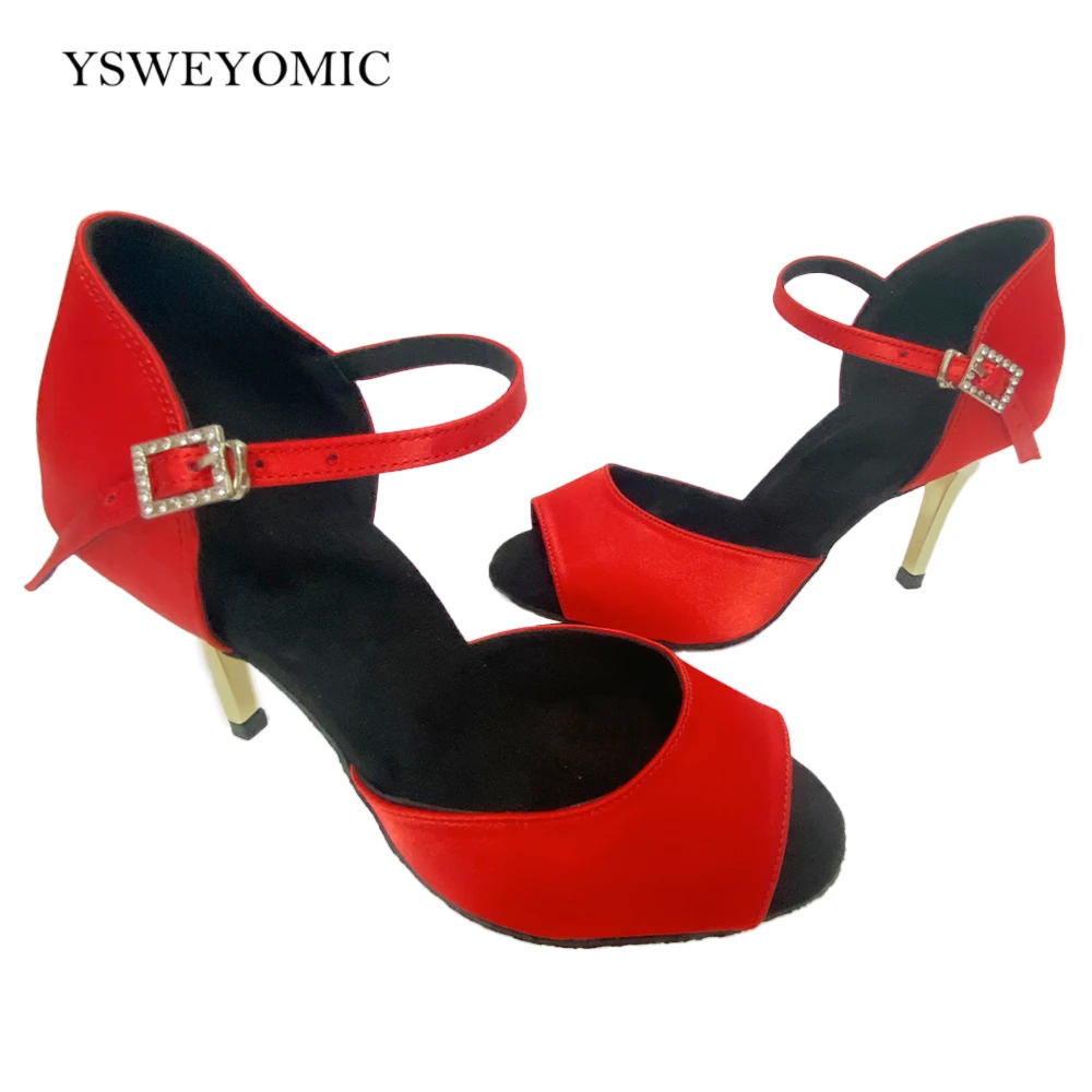 YSWEYOMIC Red Salsa Dance Shoes For Women 2023 Indoor Outdoor Sole Soft Red Satin Latin Ballroom Latin Dance For Girls